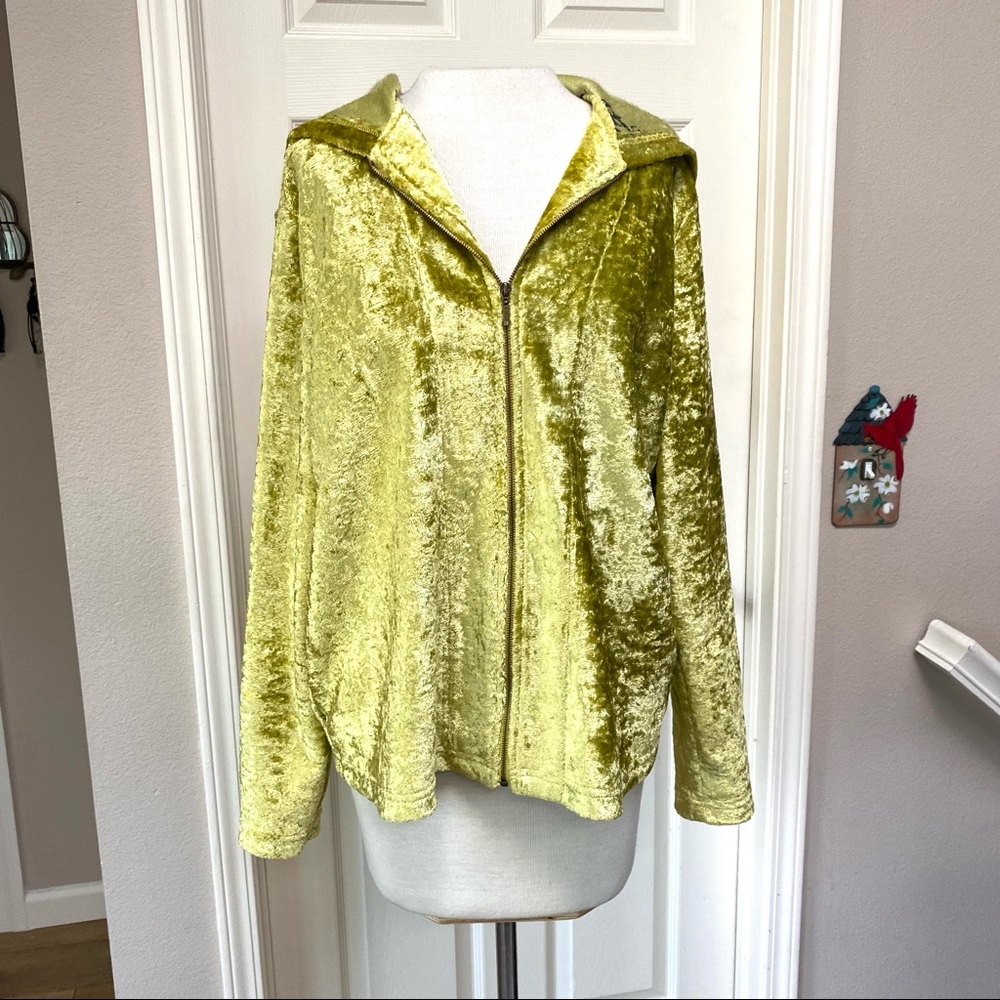 CHICO’S Yellow Velvet Hooded Knit Jacket Large
